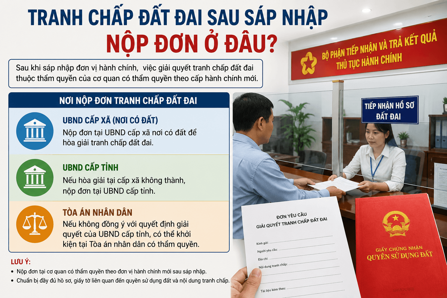Tranh chấp đất đai sau sáp nhập xã, phường năm 2026: Nộp đơn ở đâu? Ai giải quyết?