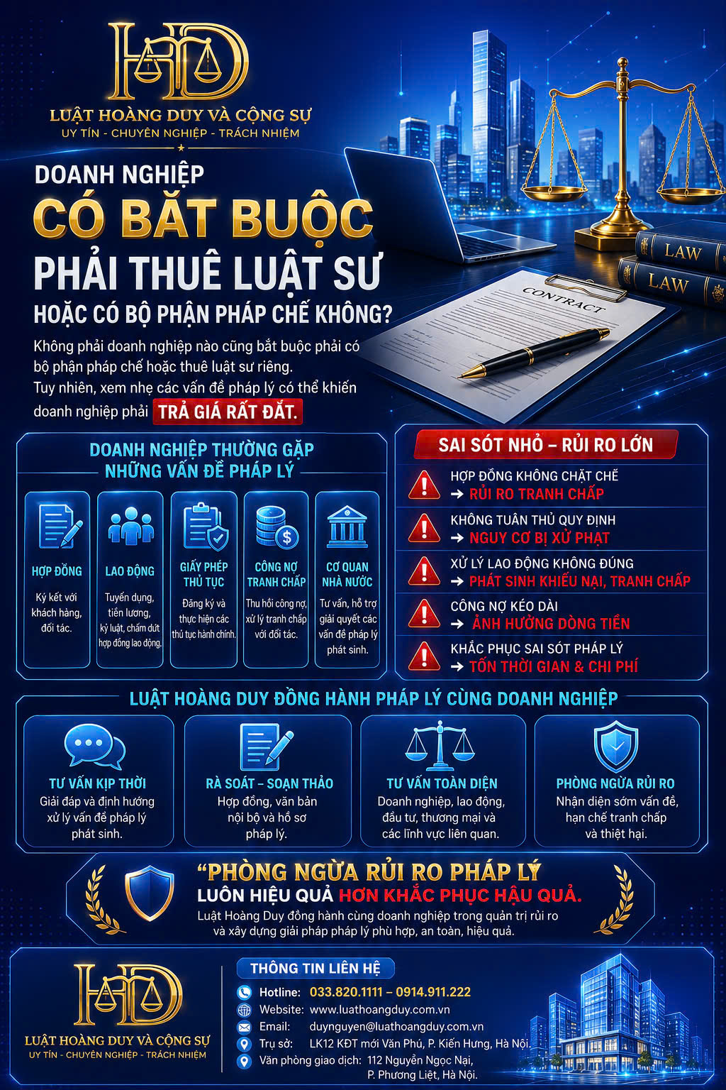 Doanh nghiệp có bắt buộc phải thuê luật sư hoặc có bộ phận pháp chế không?