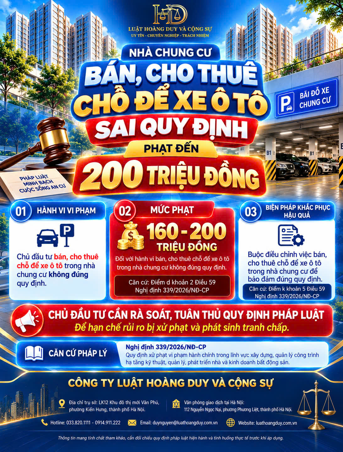 Bán cho thuê chỗ để xe ô tô trong chung cư sai quy định có thể phạt đến 200 triệu đồng.